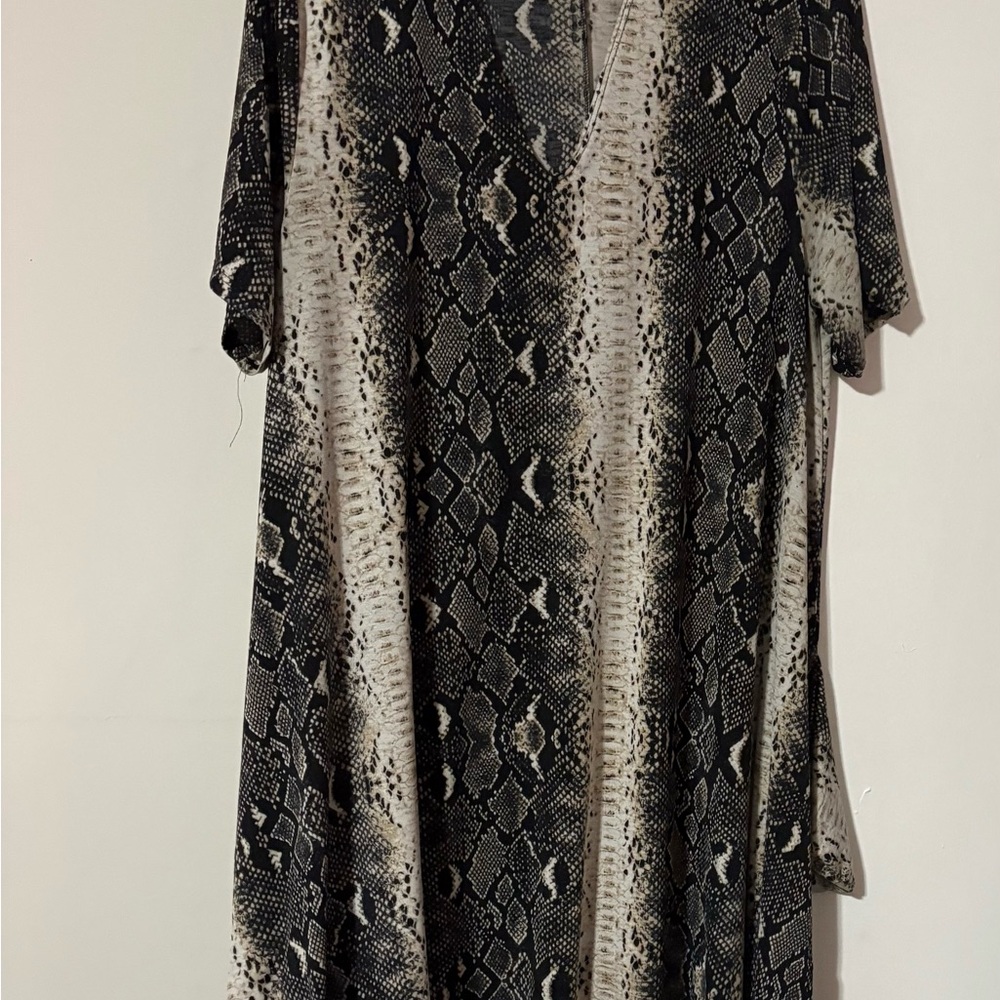 Lucky & Blessed Black and Cream Snake Print Midi Dress
